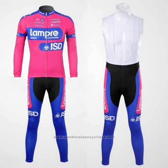 2012 Maillot Cyclisme Lampre ISD Rose et Azur Manches Longues et Cuissard